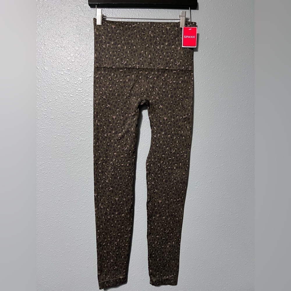 SPANX Olive Green Leopard-Print Leggings